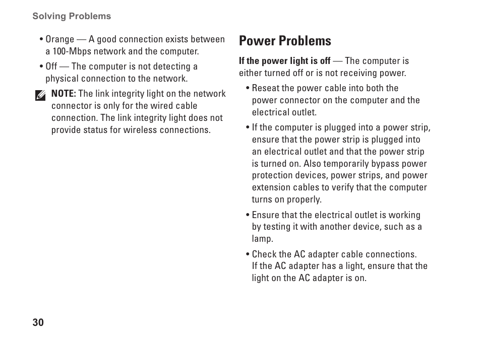 Power problems | Dell Inspiron 1545 User Manual | Page 32 / 72