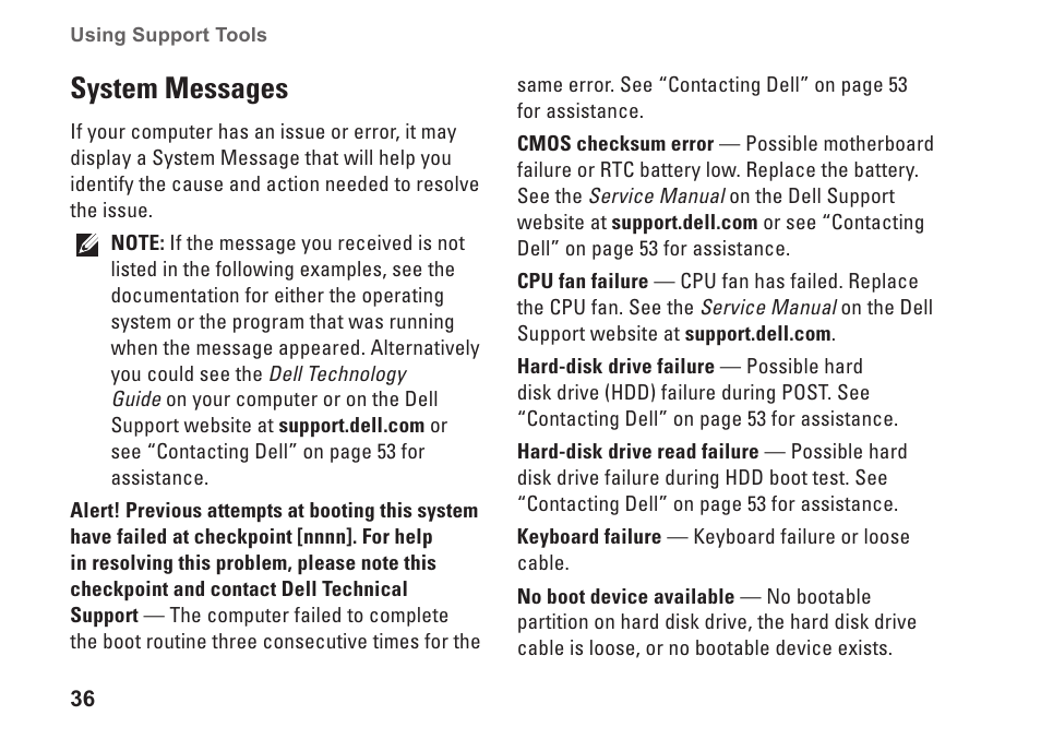 System messages | Dell Inspiron 1545 User Manual | Page 38 / 72