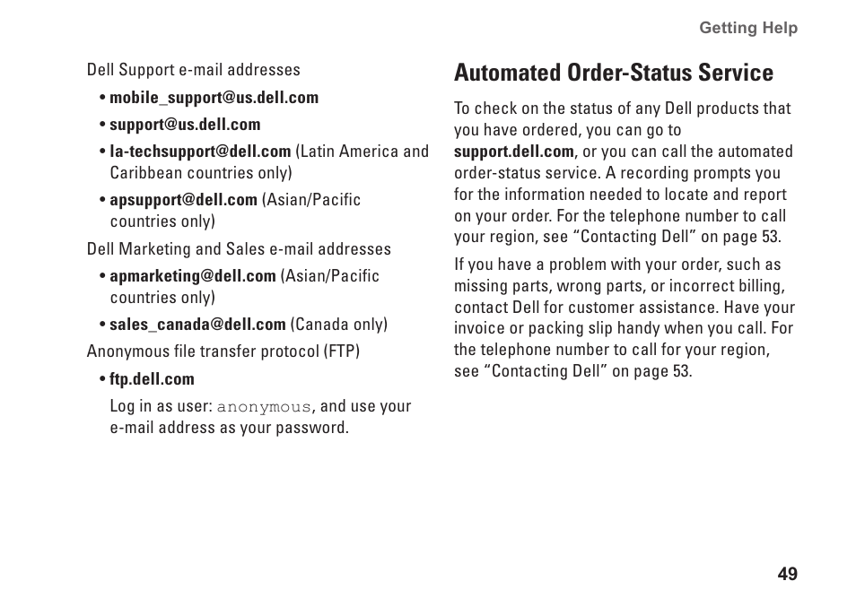 Automated order-status service | Dell Inspiron 1545 User Manual | Page 51 / 72