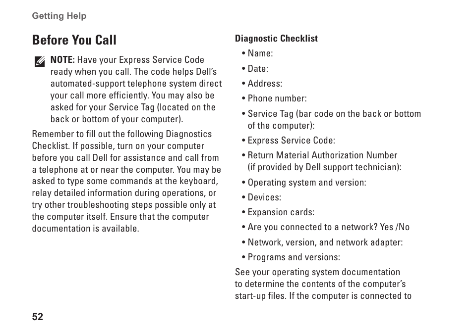 Before you call | Dell Inspiron 1545 User Manual | Page 54 / 72