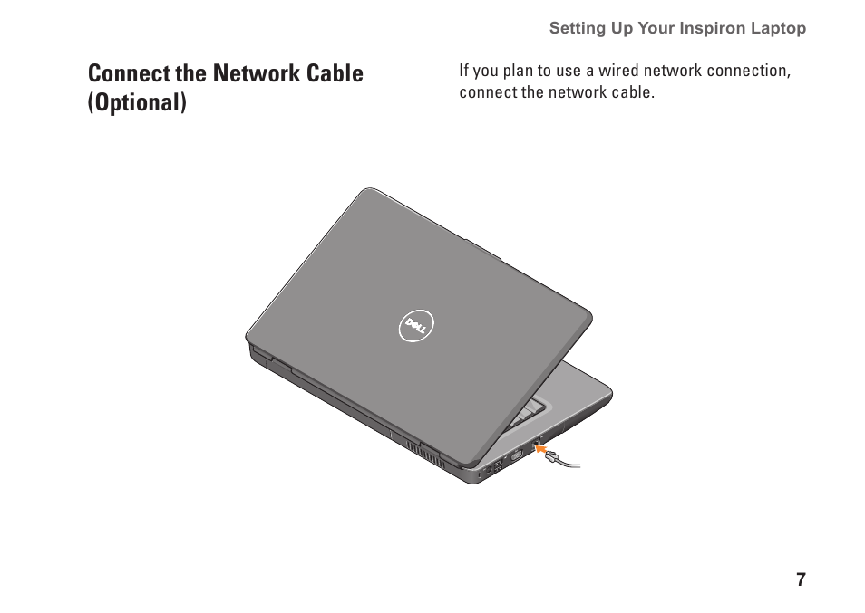 Connect the network cable (optional) | Dell Inspiron 1545 User Manual | Page 9 / 72