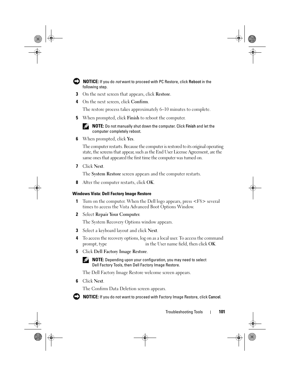 Windows vista: dell factory image restore | Dell Inspiron 530 User Manual | Page 101 / 226