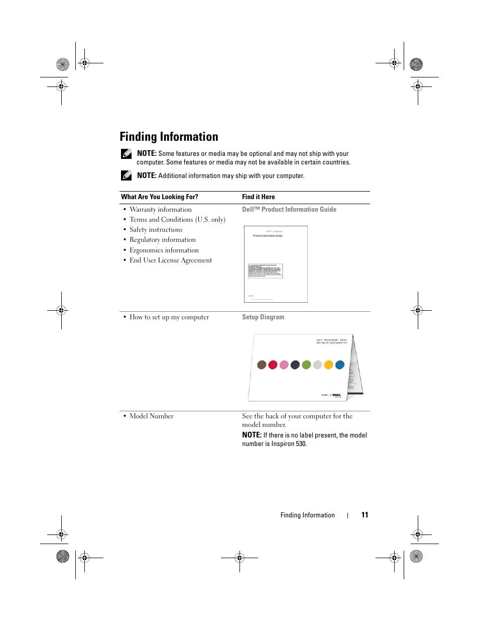 Finding information | Dell Inspiron 530 User Manual | Page 11 / 226