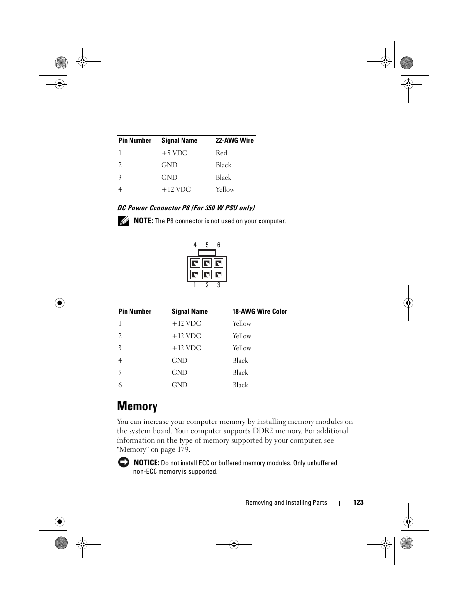 Memory | Dell Inspiron 530 User Manual | Page 123 / 226