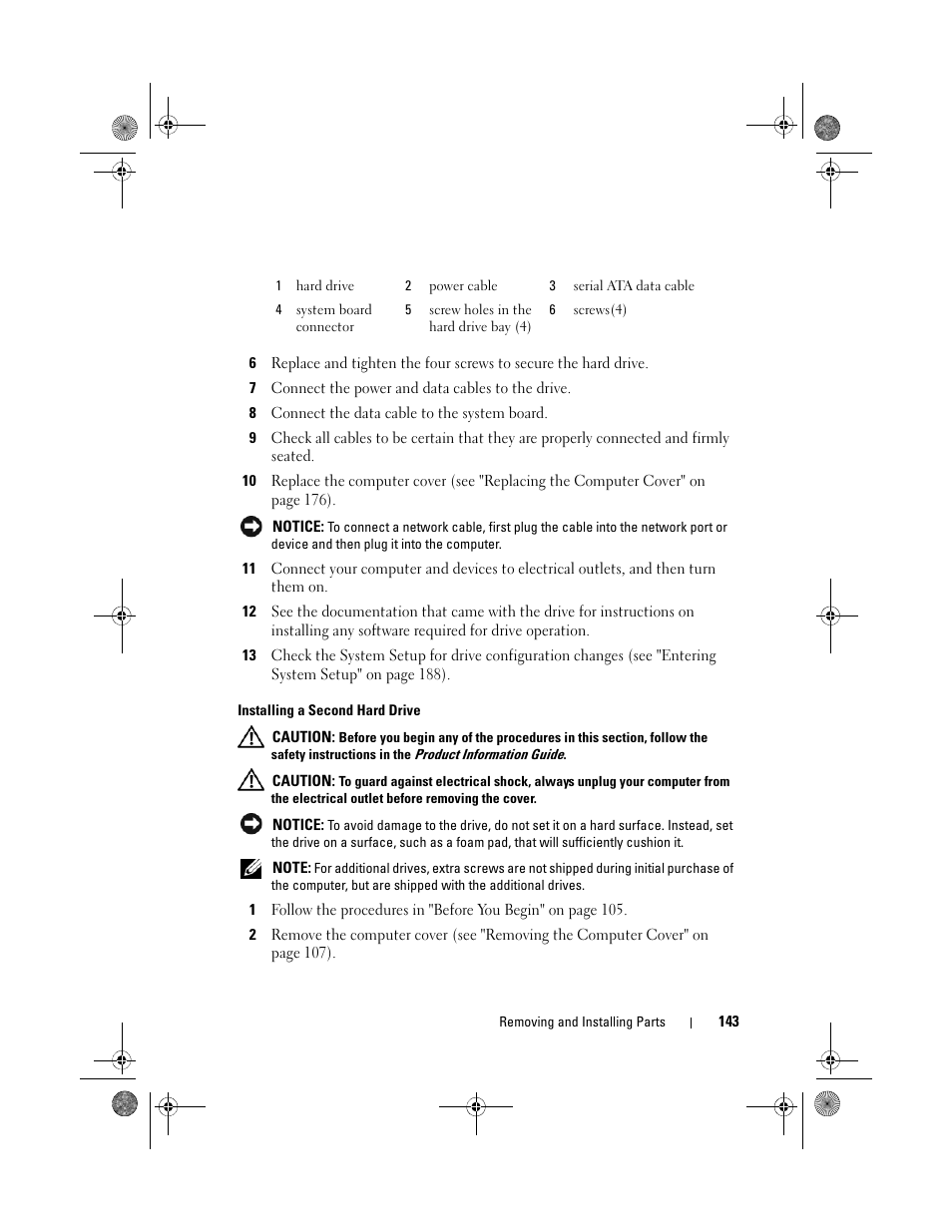 Installing a second hard drive | Dell Inspiron 530 User Manual | Page 143 / 226
