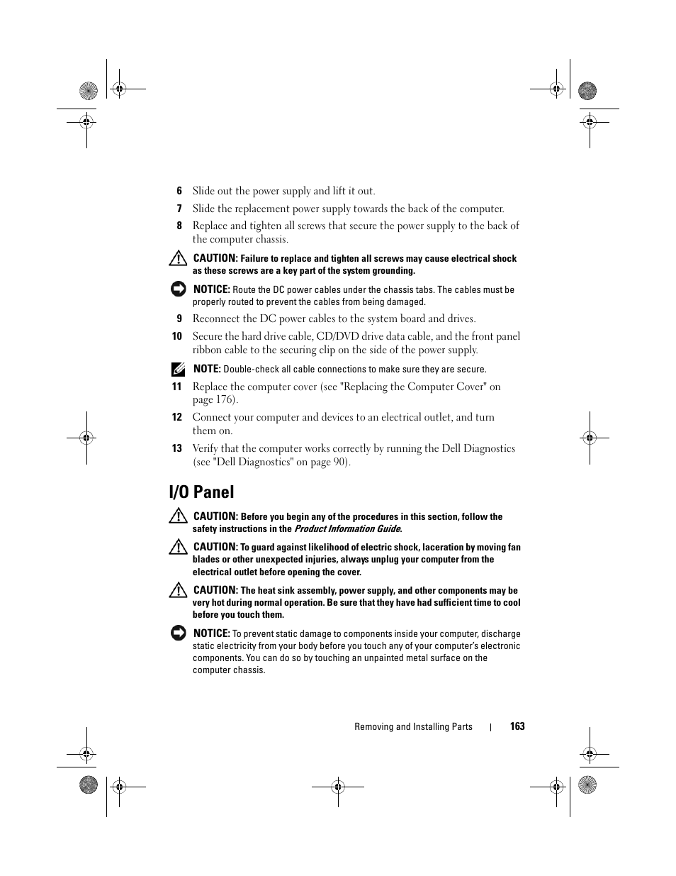 I/o panel | Dell Inspiron 530 User Manual | Page 163 / 226