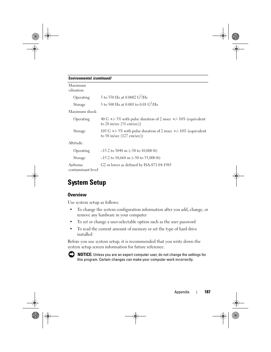 System setup, Overview | Dell Inspiron 530 User Manual | Page 187 / 226