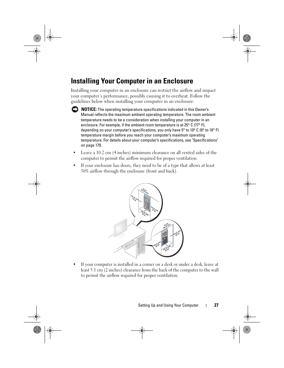 Installing your computer in an enclosure | Dell Inspiron 530 User Manual | Page 27 / 226