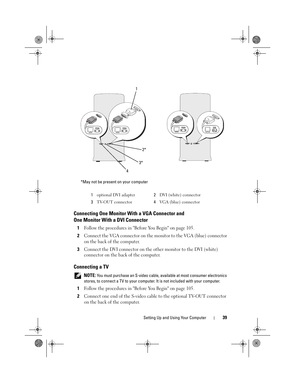 Connecting a tv | Dell Inspiron 530 User Manual | Page 39 / 226