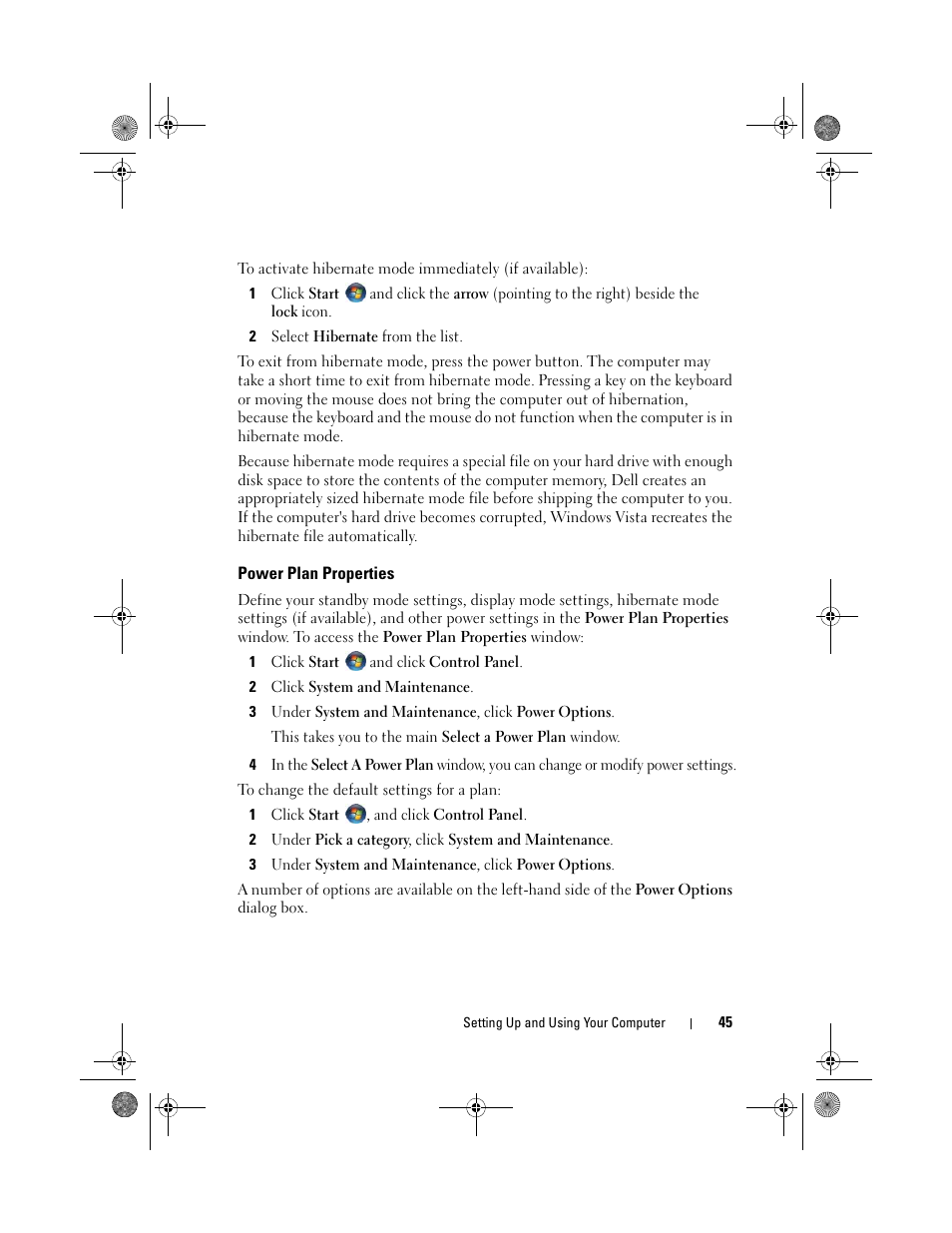 Power plan properties | Dell Inspiron 530 User Manual | Page 45 / 226