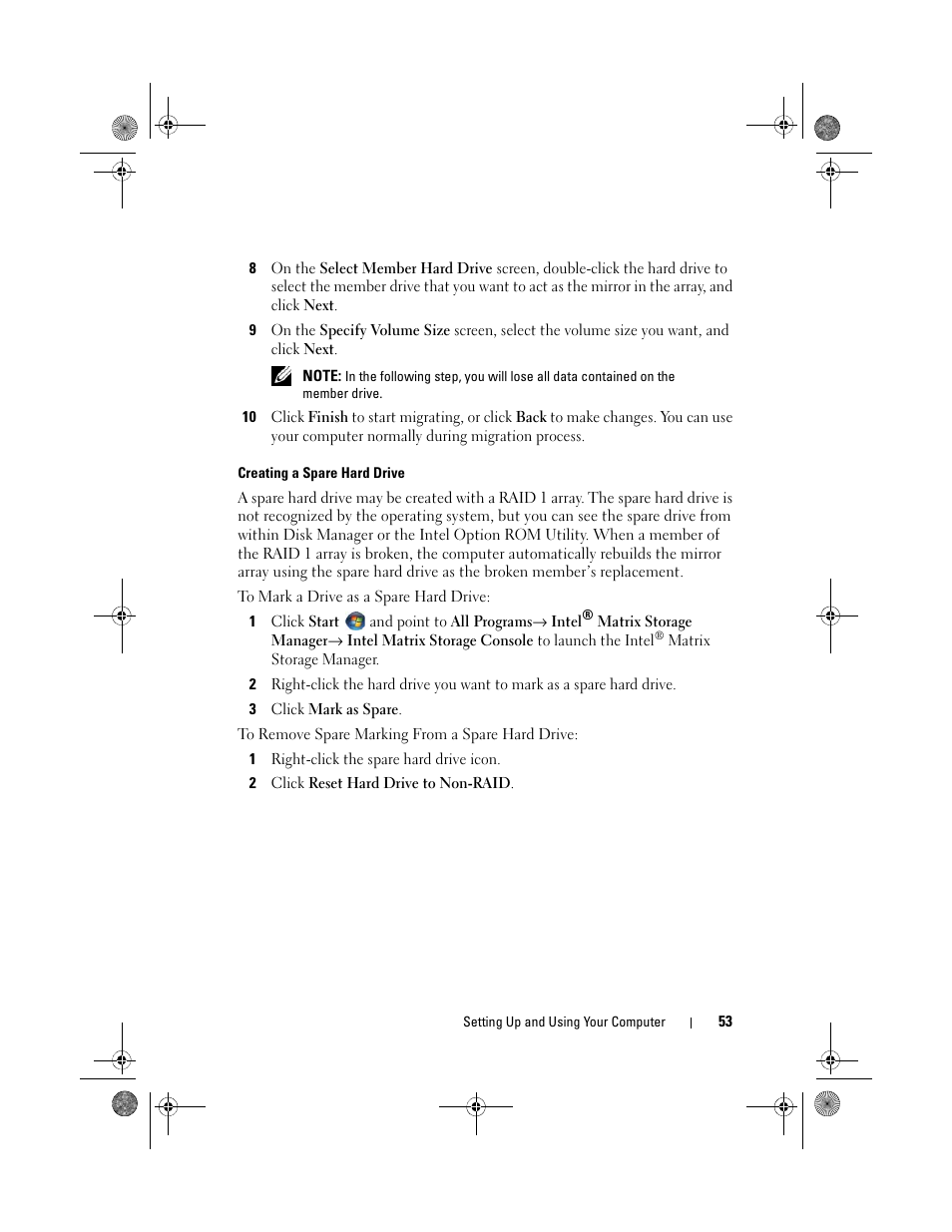 Creating a spare hard drive | Dell Inspiron 530 User Manual | Page 53 / 226