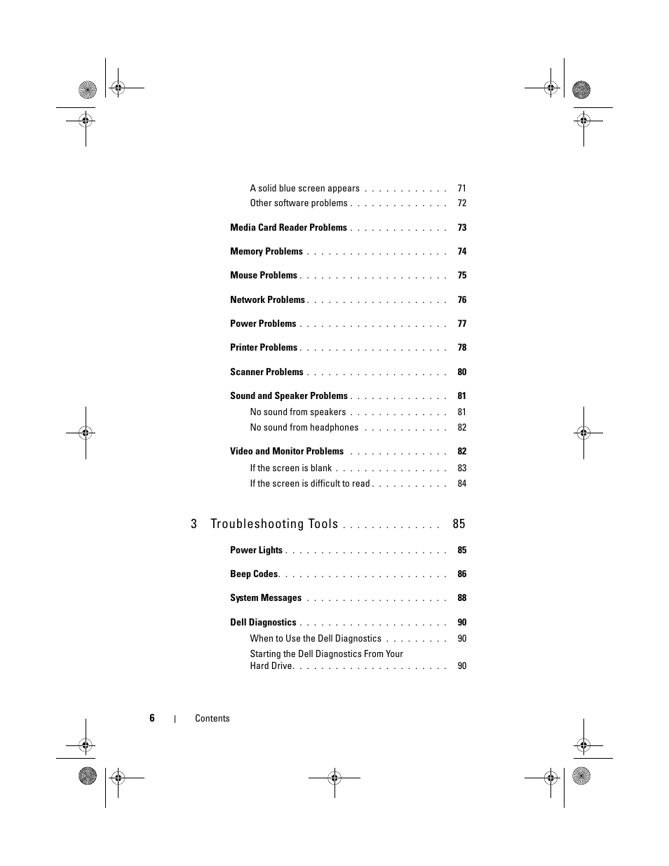 3 troubleshooting tools 85, 3troubleshooting tools | Dell Inspiron 530 User Manual | Page 6 / 226