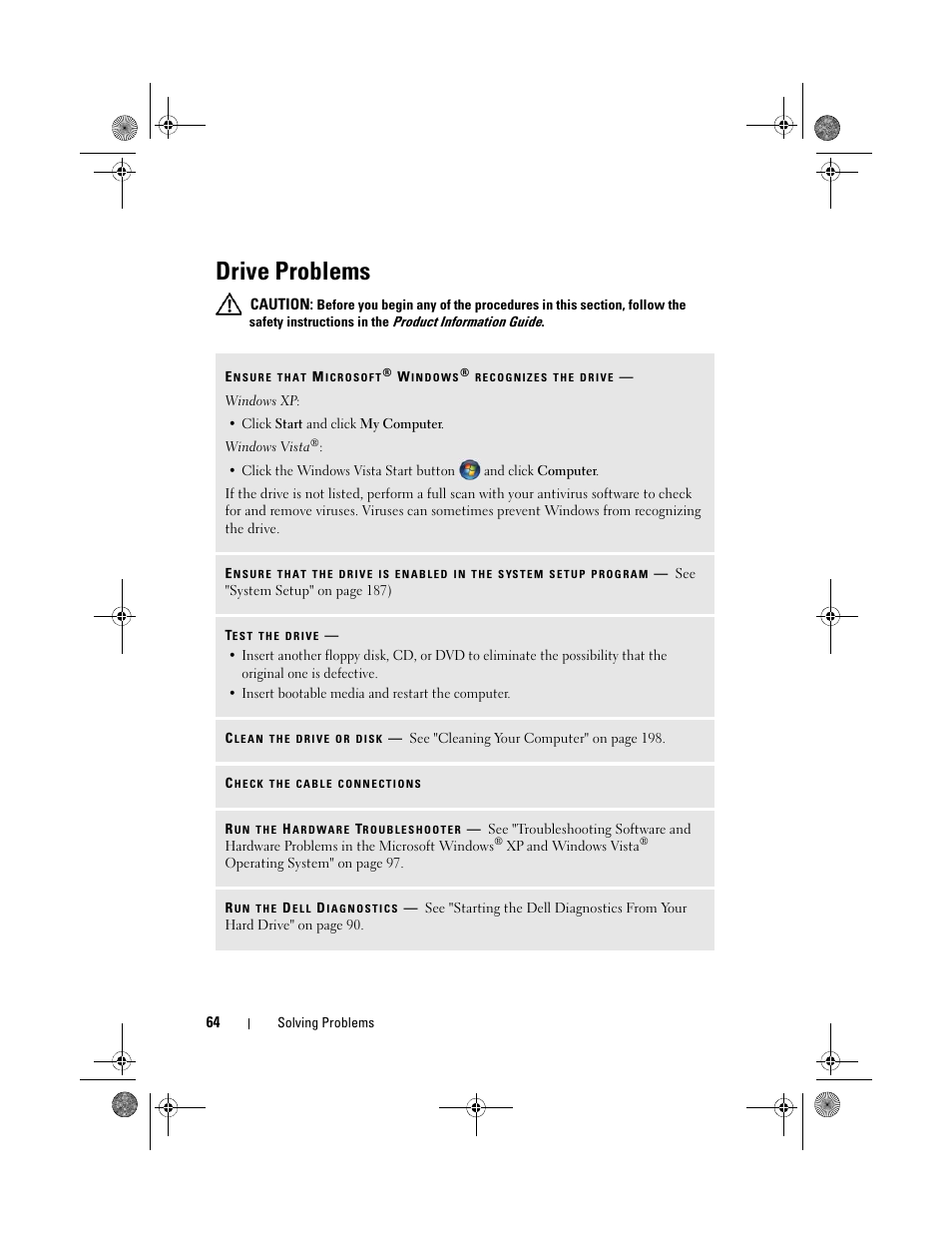 Drive problems | Dell Inspiron 530 User Manual | Page 64 / 226