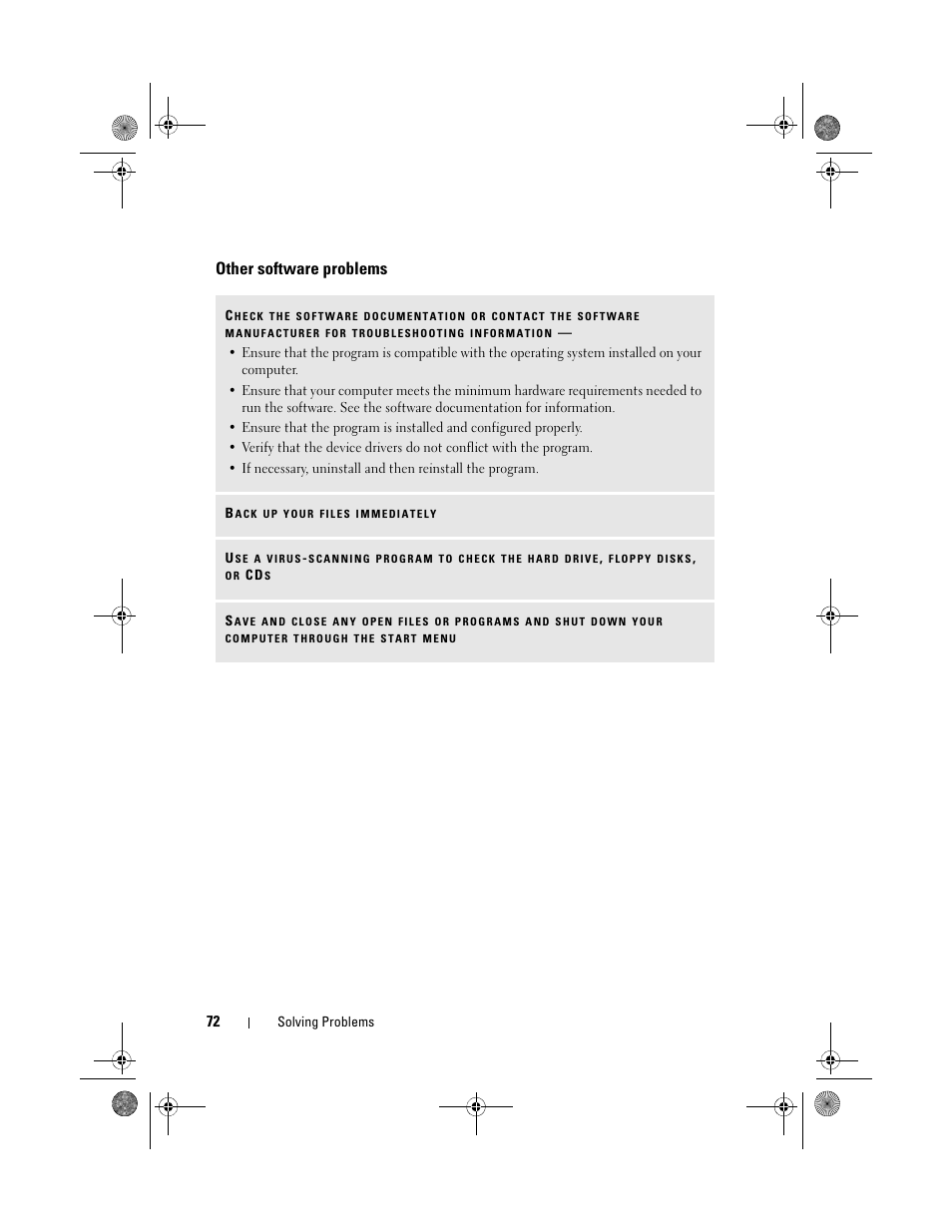 Other software problems | Dell Inspiron 530 User Manual | Page 72 / 226