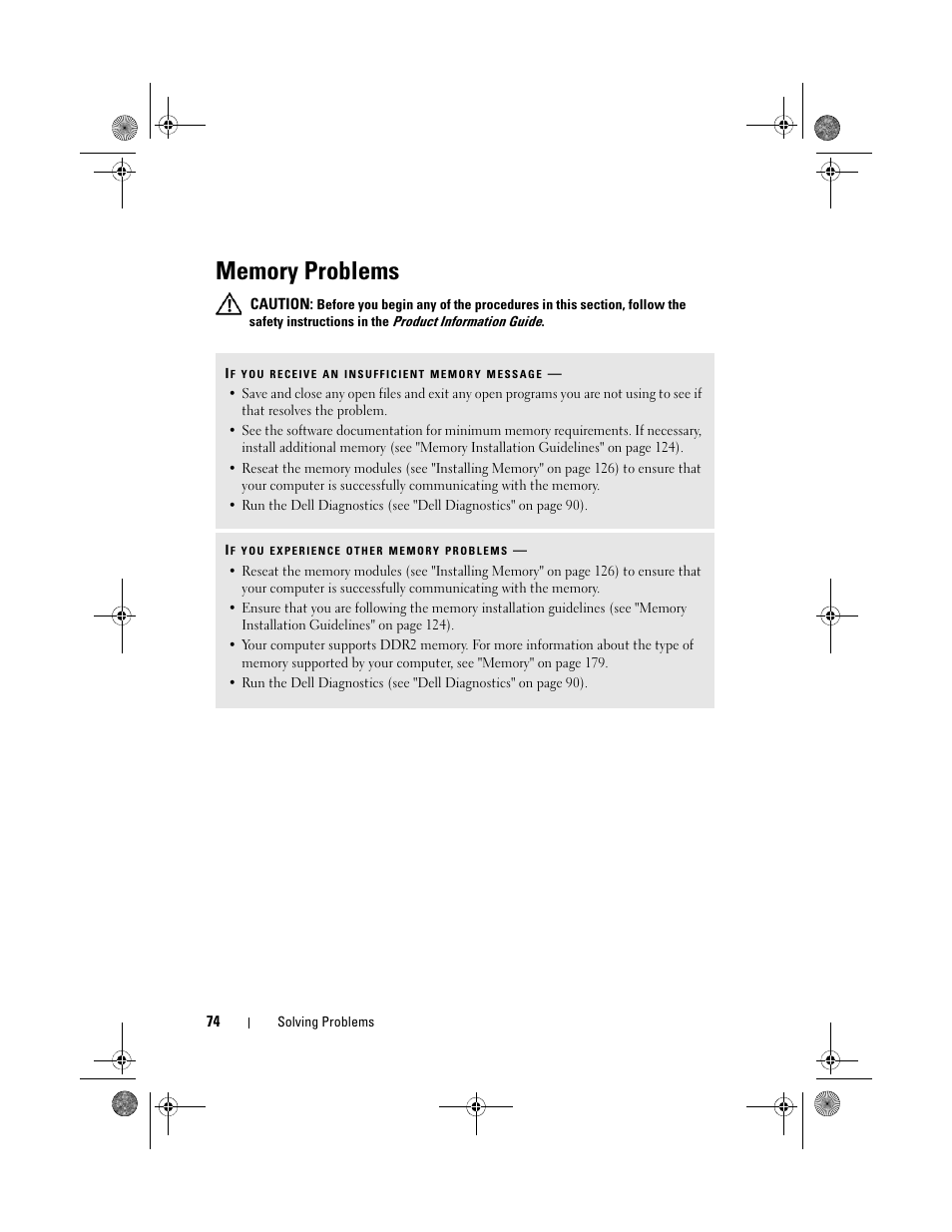 Memory problems | Dell Inspiron 530 User Manual | Page 74 / 226