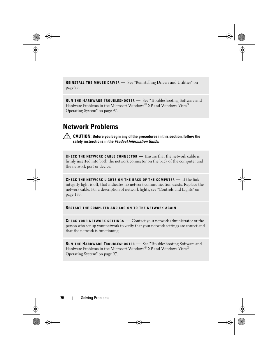 Network problems | Dell Inspiron 530 User Manual | Page 76 / 226