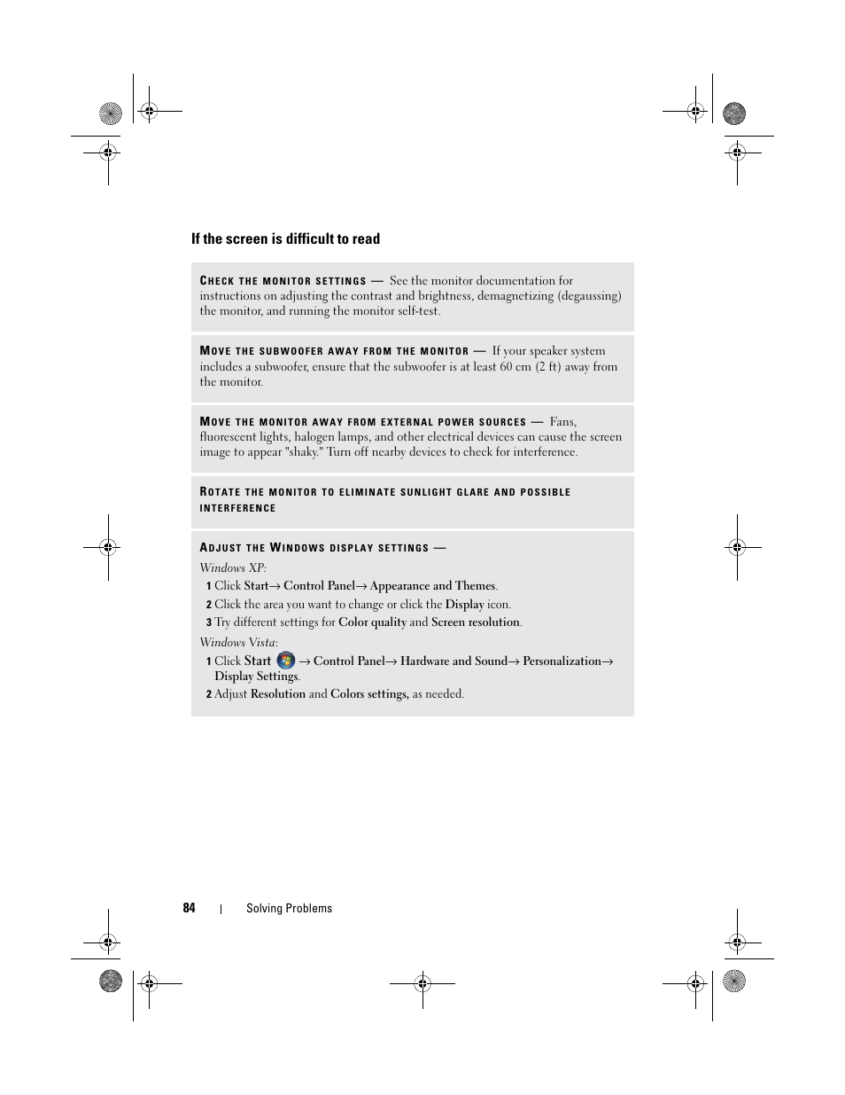 If the screen is difficult to read | Dell Inspiron 530 User Manual | Page 84 / 226