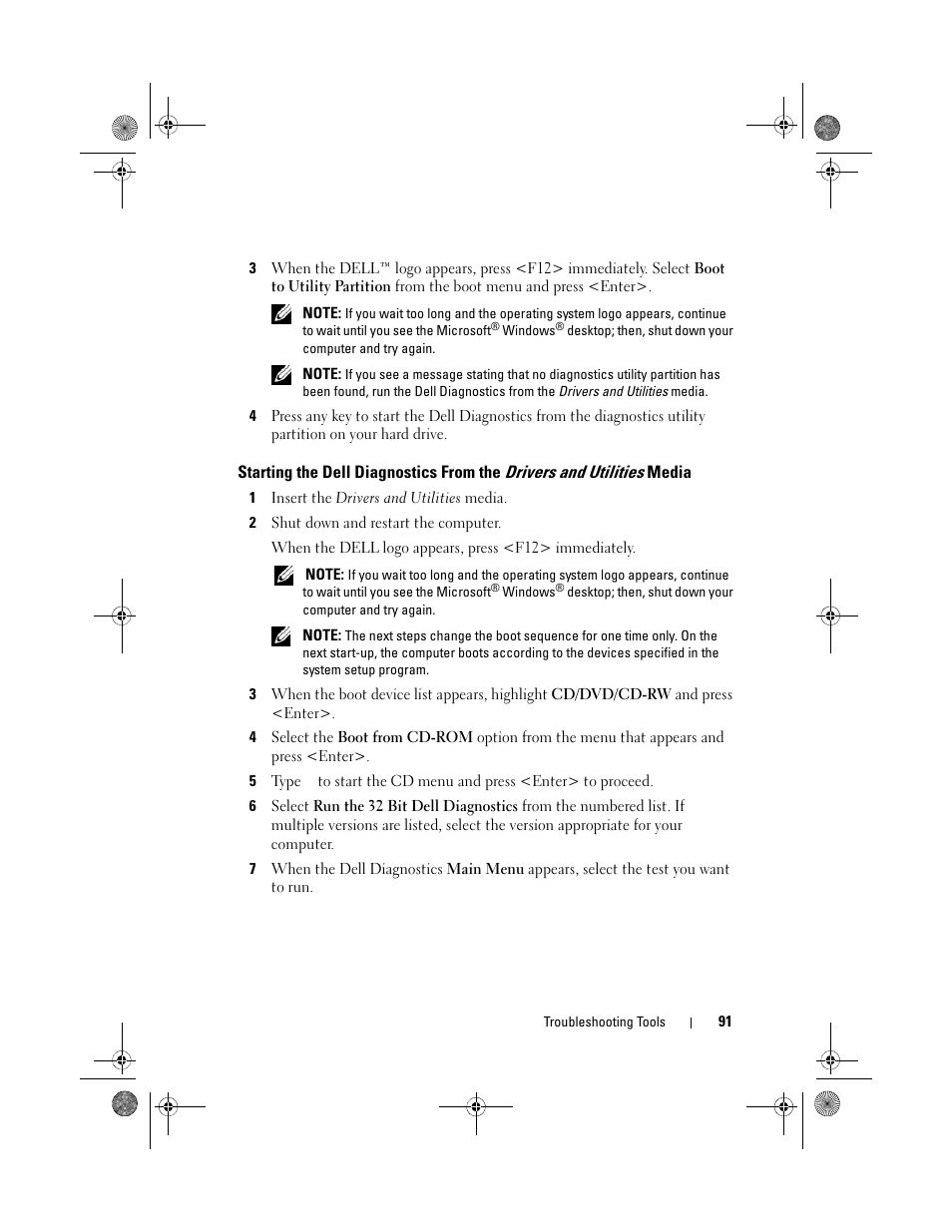Starting the dell diagnostics from the | Dell Inspiron 530 User Manual | Page 91 / 226
