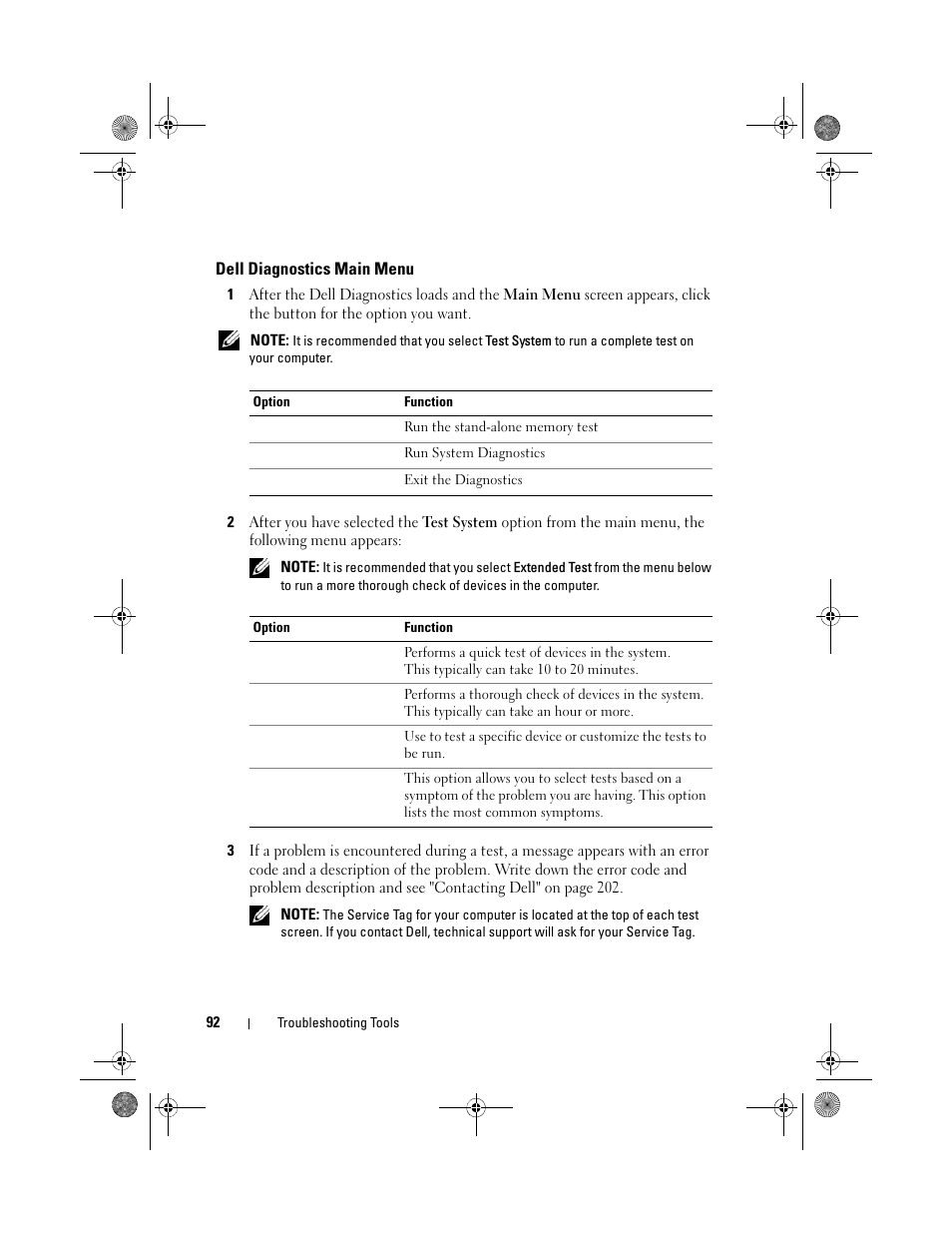 Dell diagnostics main menu | Dell Inspiron 530 User Manual | Page 92 / 226