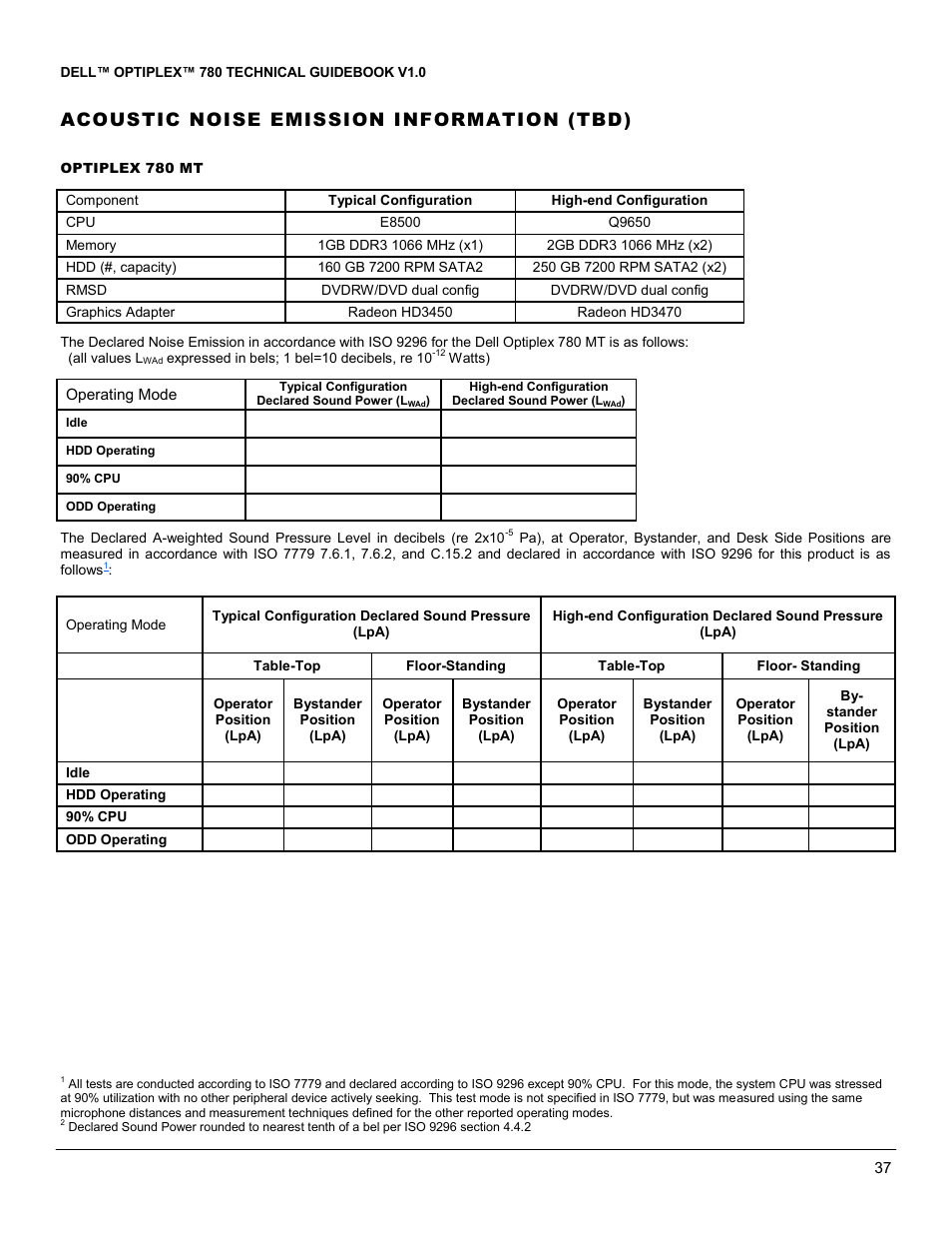 Acoustic noise emission information (tbd) | Dell OptiPlex 780 User Manual | Page 37 / 40