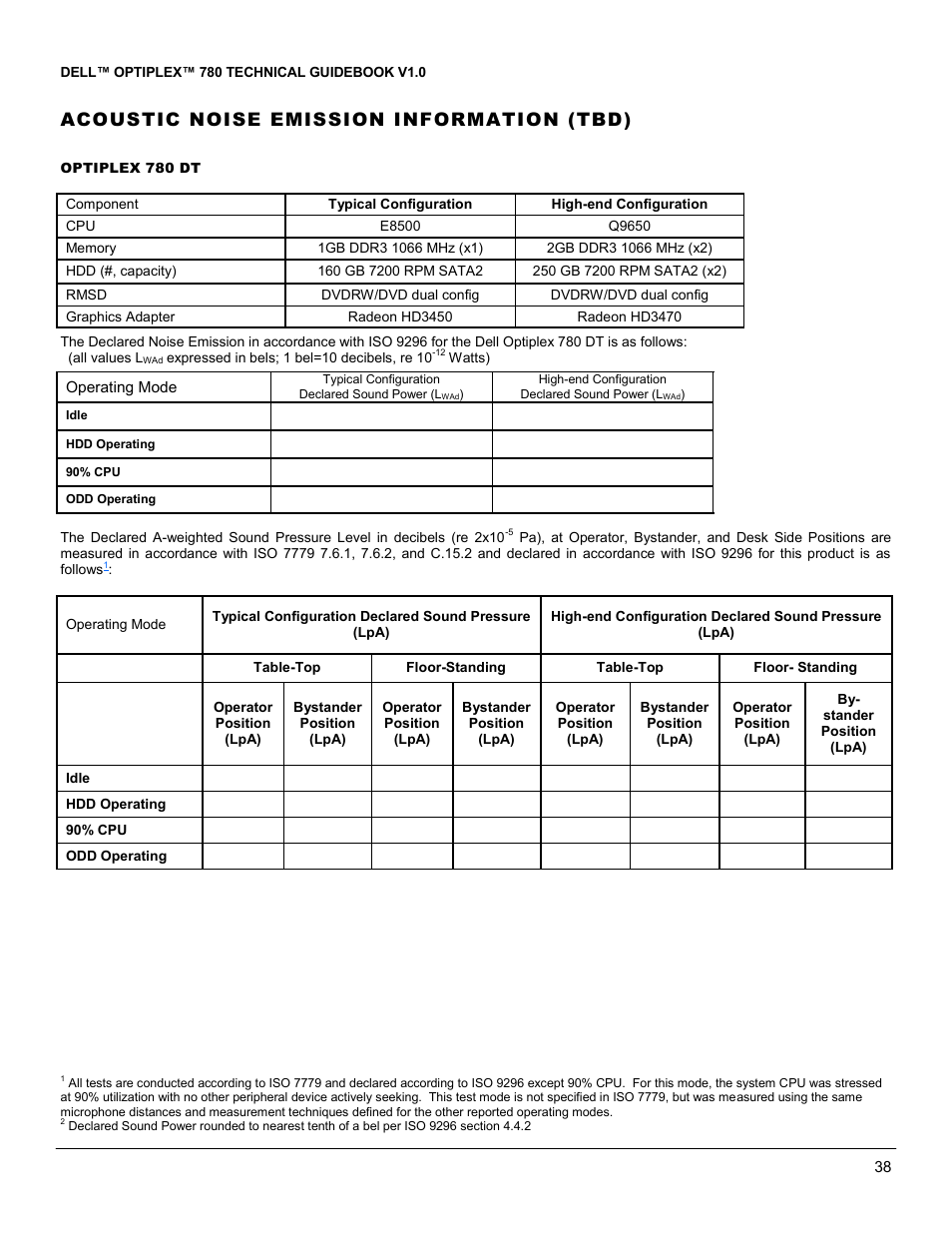 Acoustic noise emission information (tbd) | Dell OptiPlex 780 User Manual | Page 38 / 40