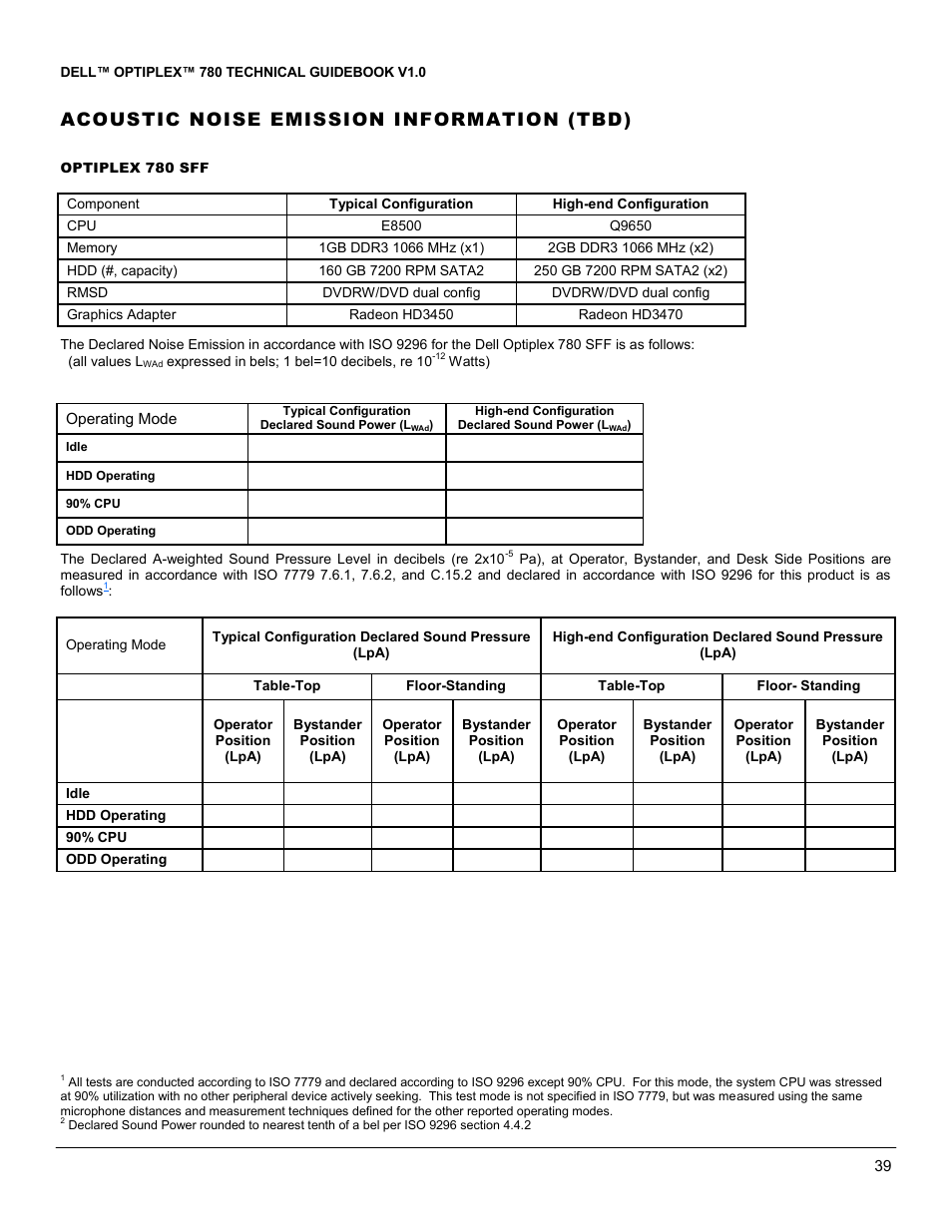 Acoustic noise emission information (tbd) | Dell OptiPlex 780 User Manual | Page 39 / 40