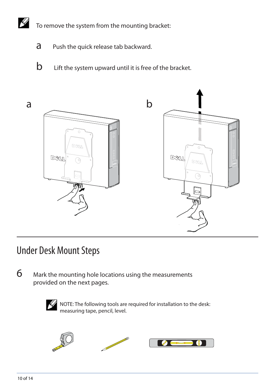 Under desk mount steps a b | Dell OptiPlex 780 User Manual | Page 10 / 14