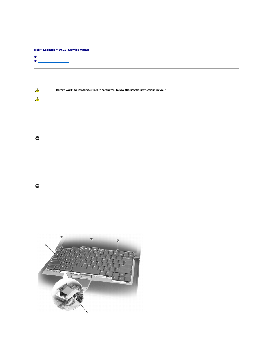 Keyboard, Removing the keyboard, Replacing the keyboard | Dell Latitude D620 User Manual | Page 20 / 43