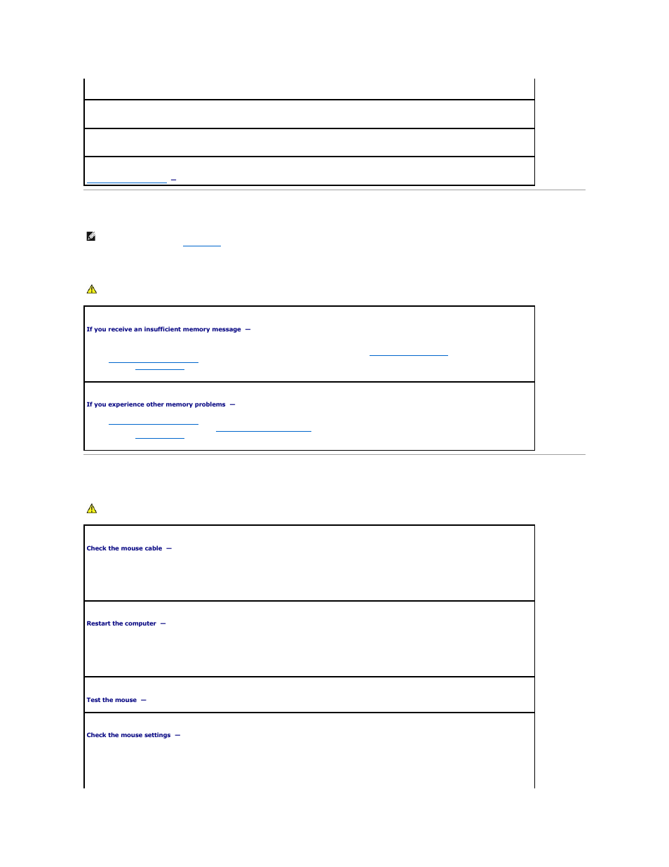 Memory problems, Mouse problems | Dell OptiPlex GX620 User Manual | Page 178 / 221