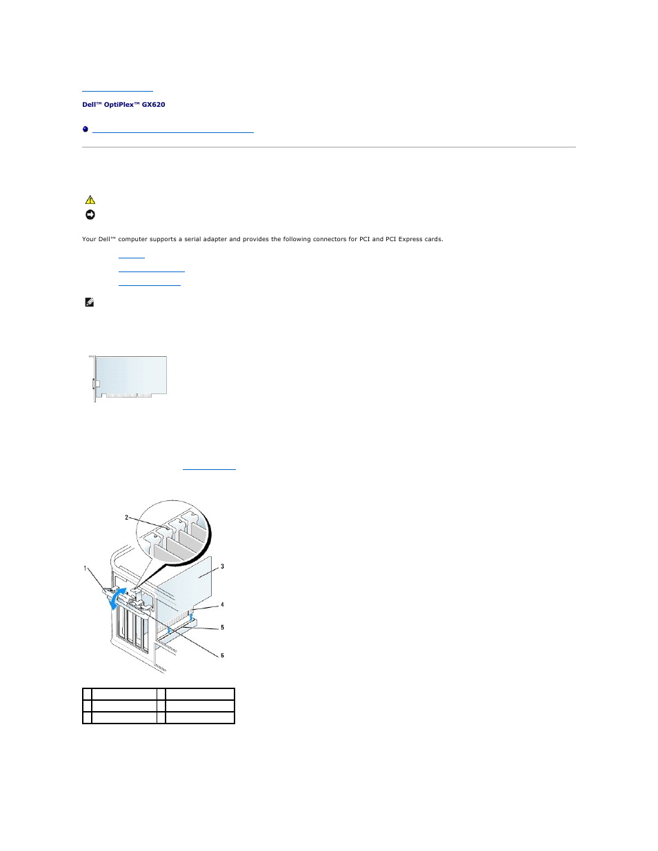 Pci and pci express cards and serial port adapters, Pci cards | Dell OptiPlex GX620 User Manual | Page 62 / 221