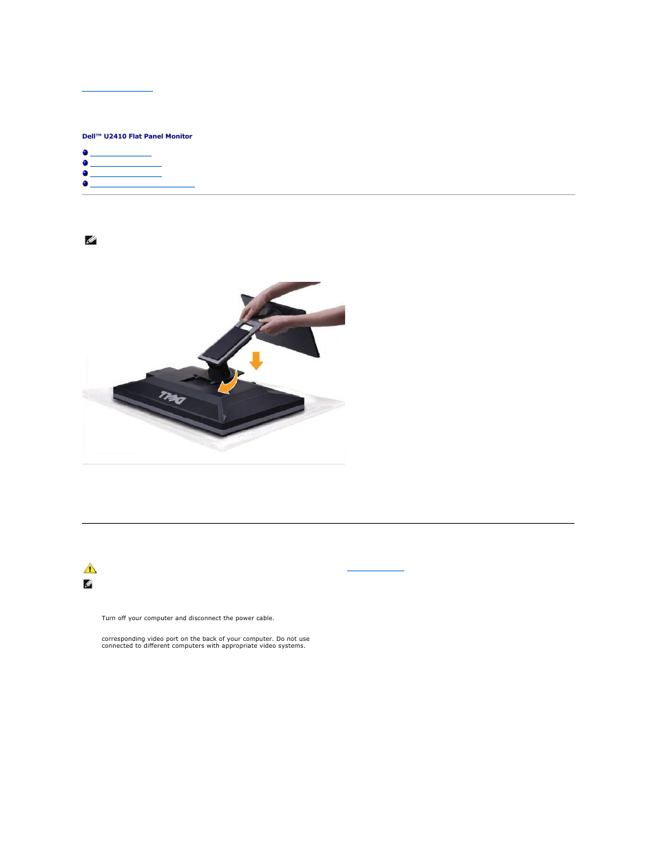 Setting up the monitor, Attaching the stand, Connecting your monitor | Dell u2410 User Manual | Page 36 / 43