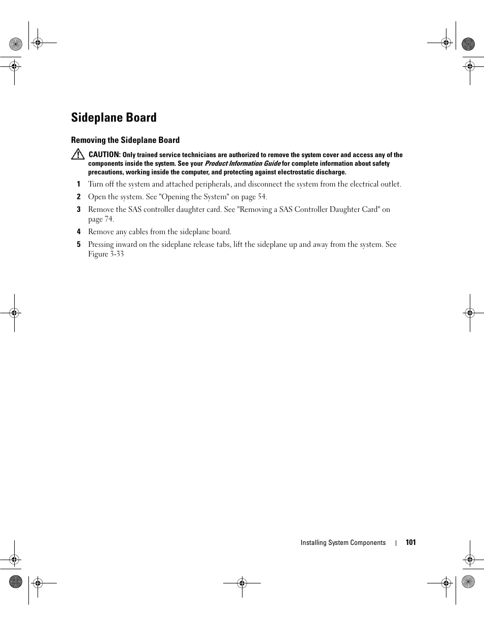 Sideplane board, Removing the sideplane board | Dell POWEREDGE 2950 User Manual | Page 101 / 182