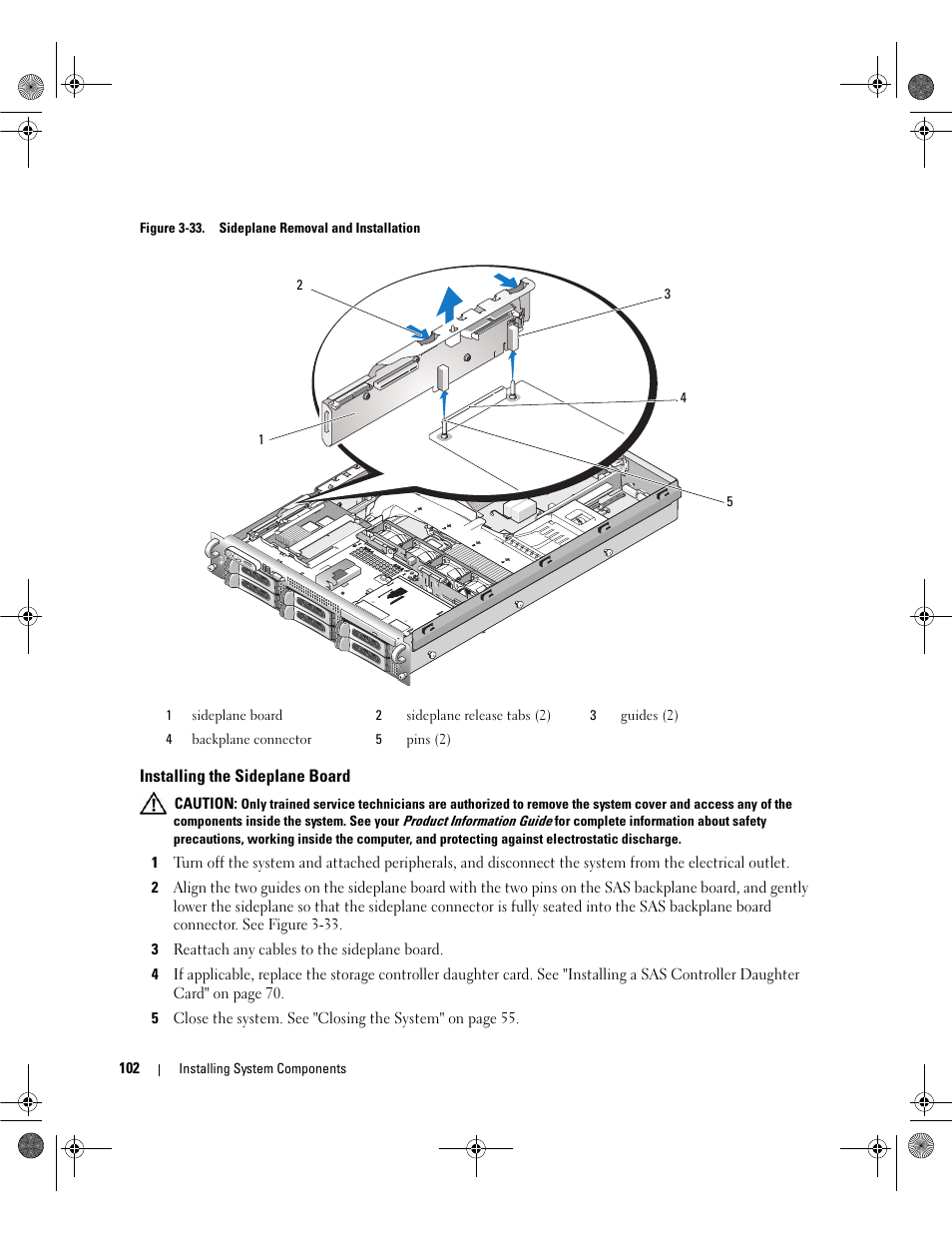 Installing the sideplane board, Figure 3-33 | Dell POWEREDGE 2950 User Manual | Page 102 / 182