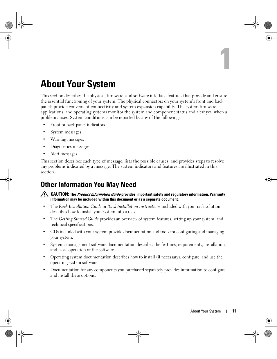 About your system, Other information you may need | Dell POWEREDGE 2950 User Manual | Page 11 / 182