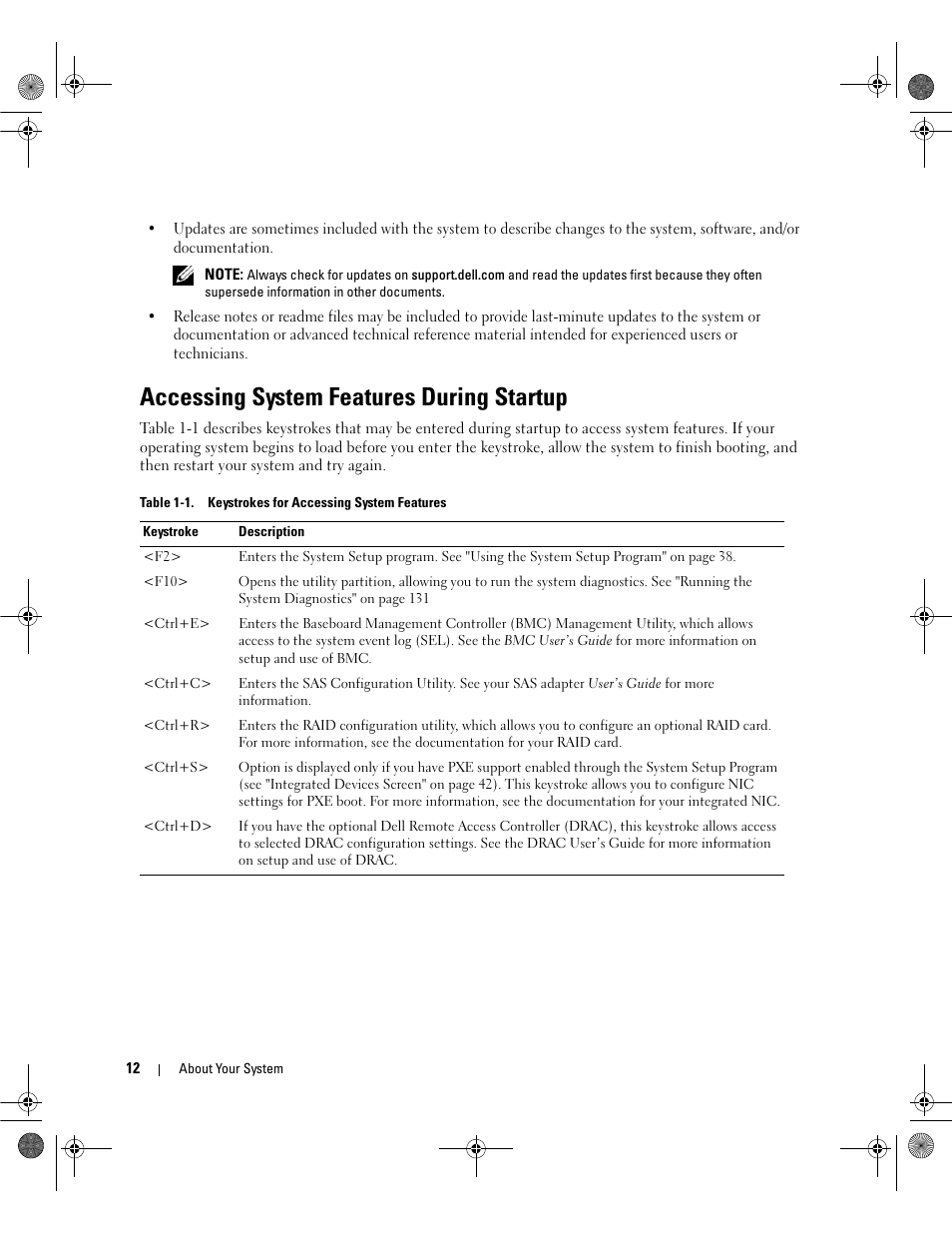 Accessing system features during startup | Dell POWEREDGE 2950 User Manual | Page 12 / 182