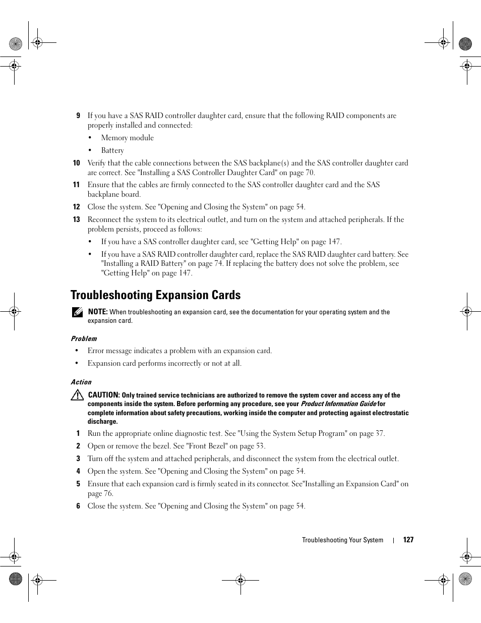 Troubleshooting expansion cards | Dell POWEREDGE 2950 User Manual | Page 127 / 182