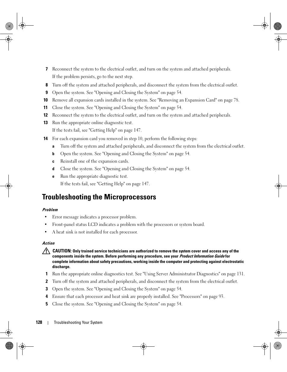 Troubleshooting the microprocessors | Dell POWEREDGE 2950 User Manual | Page 128 / 182