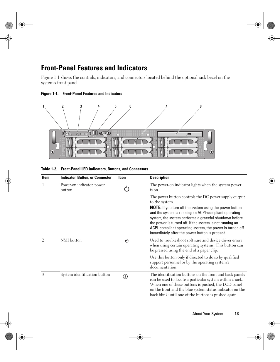 Front-panel features and indicators | Dell POWEREDGE 2950 User Manual | Page 13 / 182