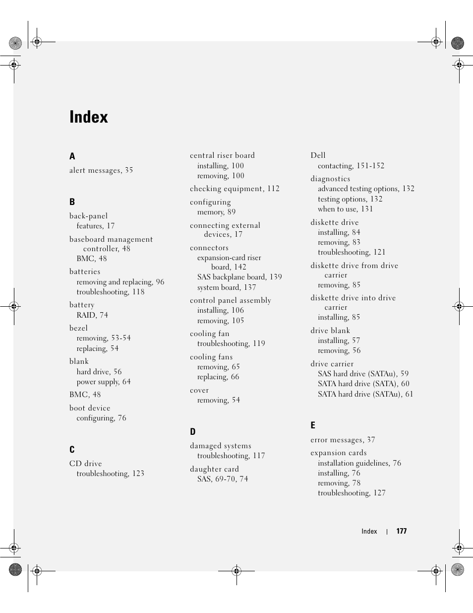 Index | Dell POWEREDGE 2950 User Manual | Page 177 / 182