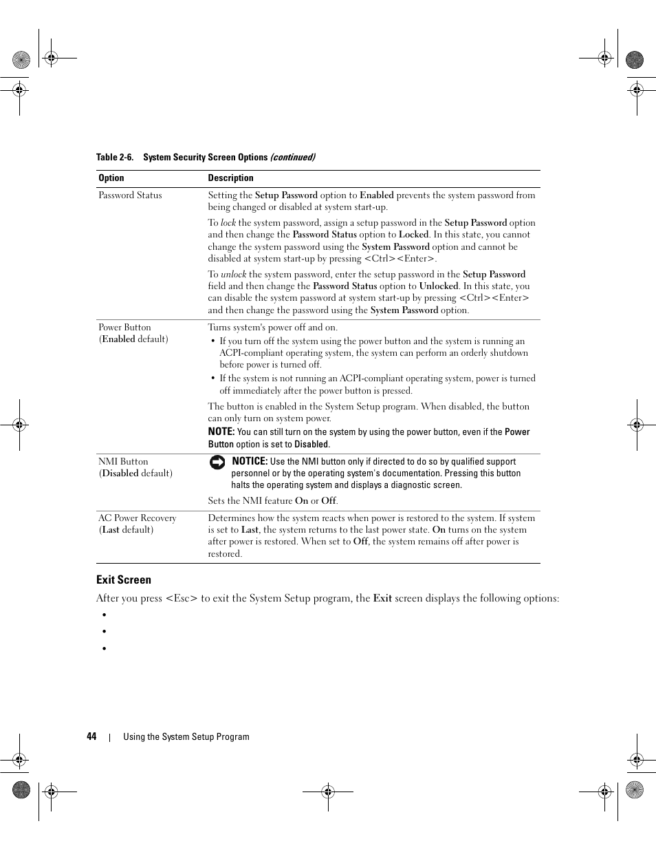Exit screen | Dell POWEREDGE 2950 User Manual | Page 44 / 182
