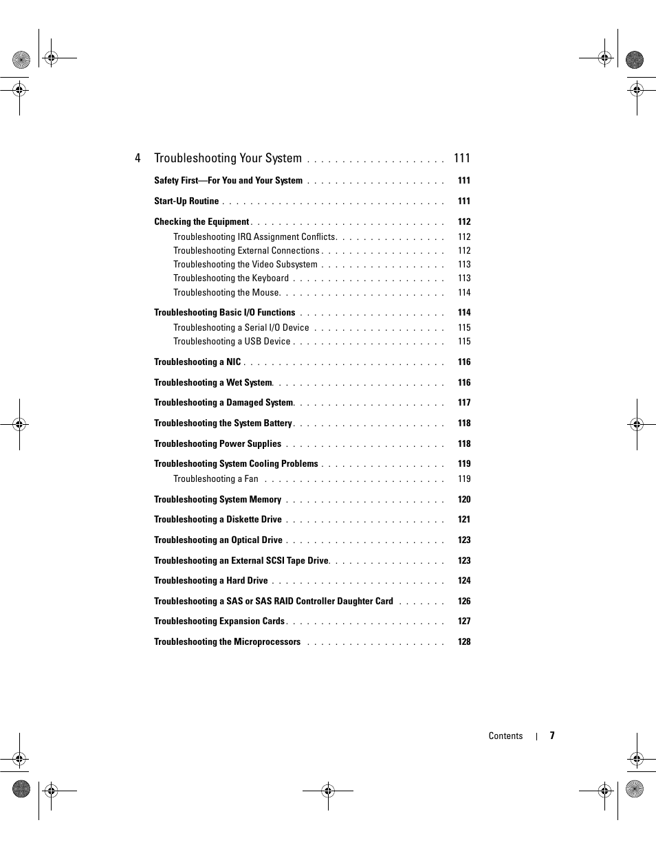4troubleshooting your system | Dell POWEREDGE 2950 User Manual | Page 7 / 182