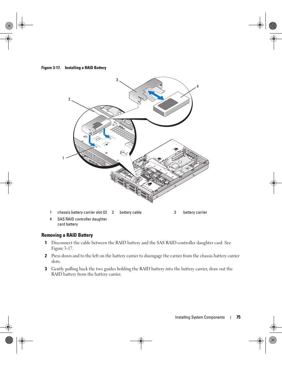 Removing a raid battery | Dell POWEREDGE 2950 User Manual | Page 75 / 182
