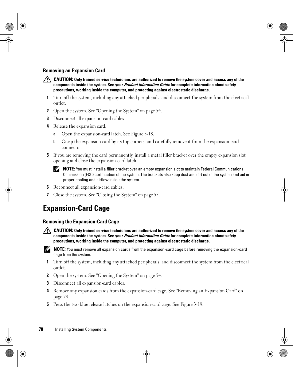 Removing an expansion card, Expansion-card cage, Removing the expansion-card cage | Dell POWEREDGE 2950 User Manual | Page 78 / 182