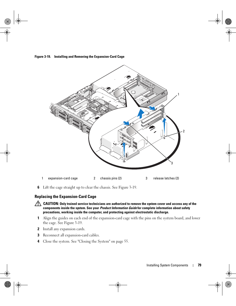 Replacing the expansion-card cage, D cage. see figure 3-19 | Dell POWEREDGE 2950 User Manual | Page 79 / 182