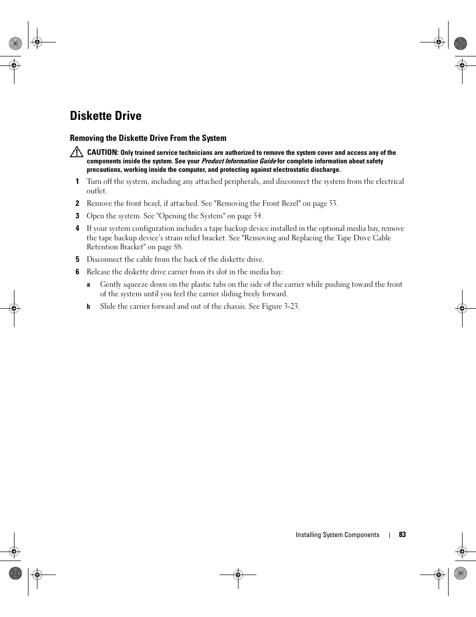 Diskette drive, Removing the diskette drive from the system | Dell POWEREDGE 2950 User Manual | Page 83 / 182