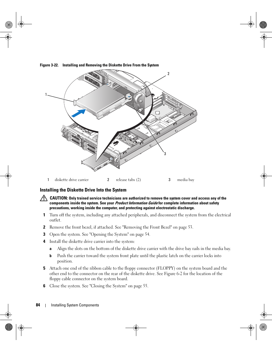 Installing the diskette drive into the system | Dell POWEREDGE 2950 User Manual | Page 84 / 182