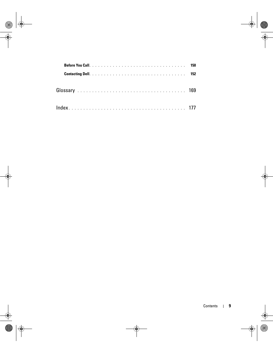 Glossary, 169 index | Dell POWEREDGE 2950 User Manual | Page 9 / 182