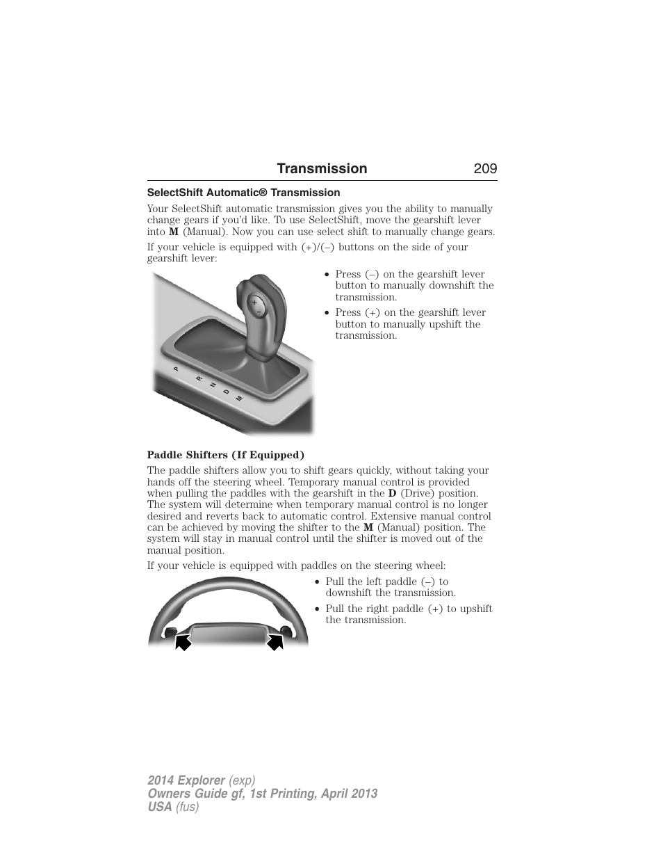 Selectshift automatic® transmission, Transmission 209 | FORD explorer User Manual | Page 210 / 586