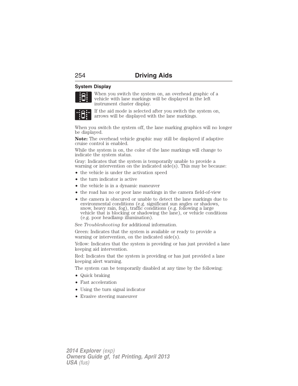 System display, 254 driving aids | FORD explorer User Manual | Page 255 / 586