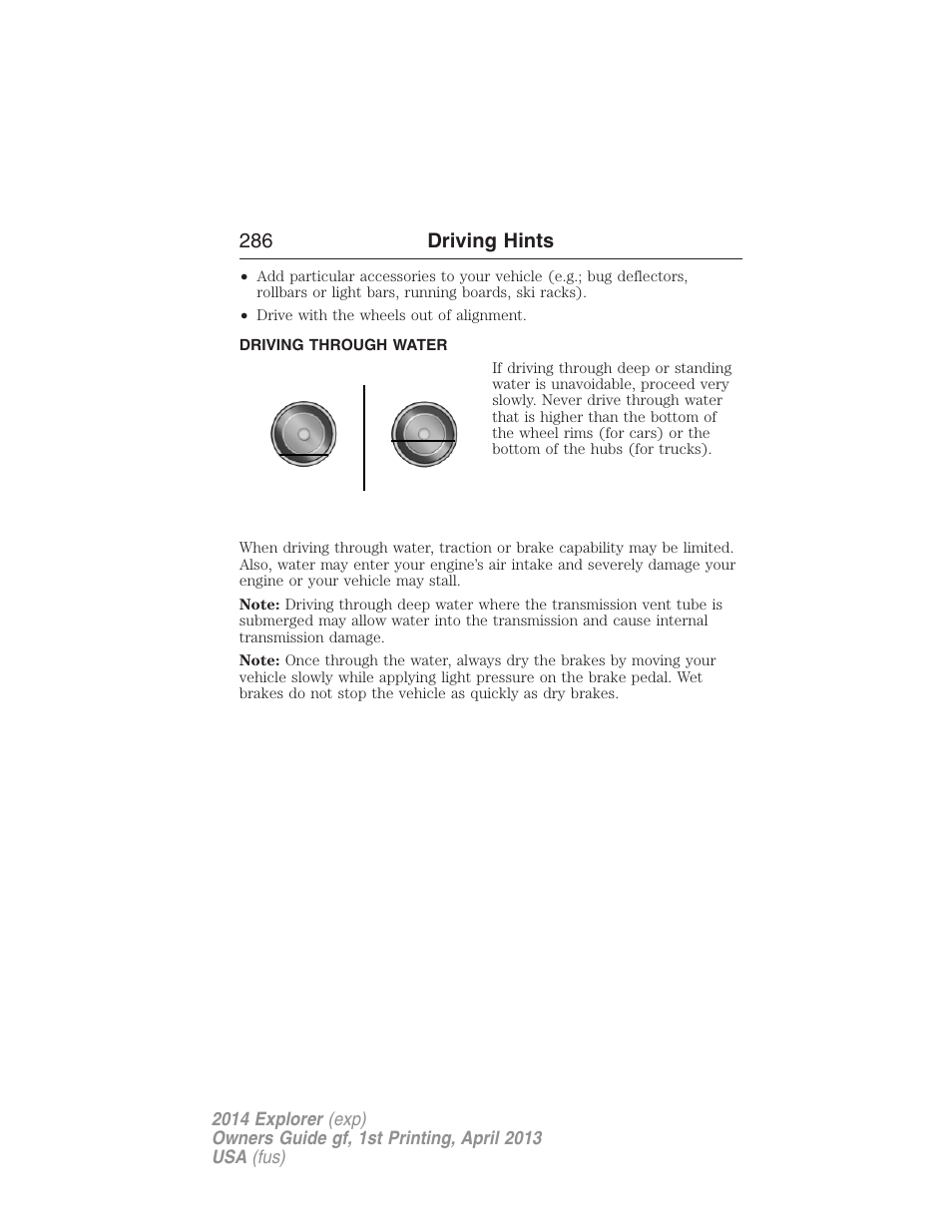 Driving through water, 286 driving hints | FORD explorer User Manual | Page 287 / 586